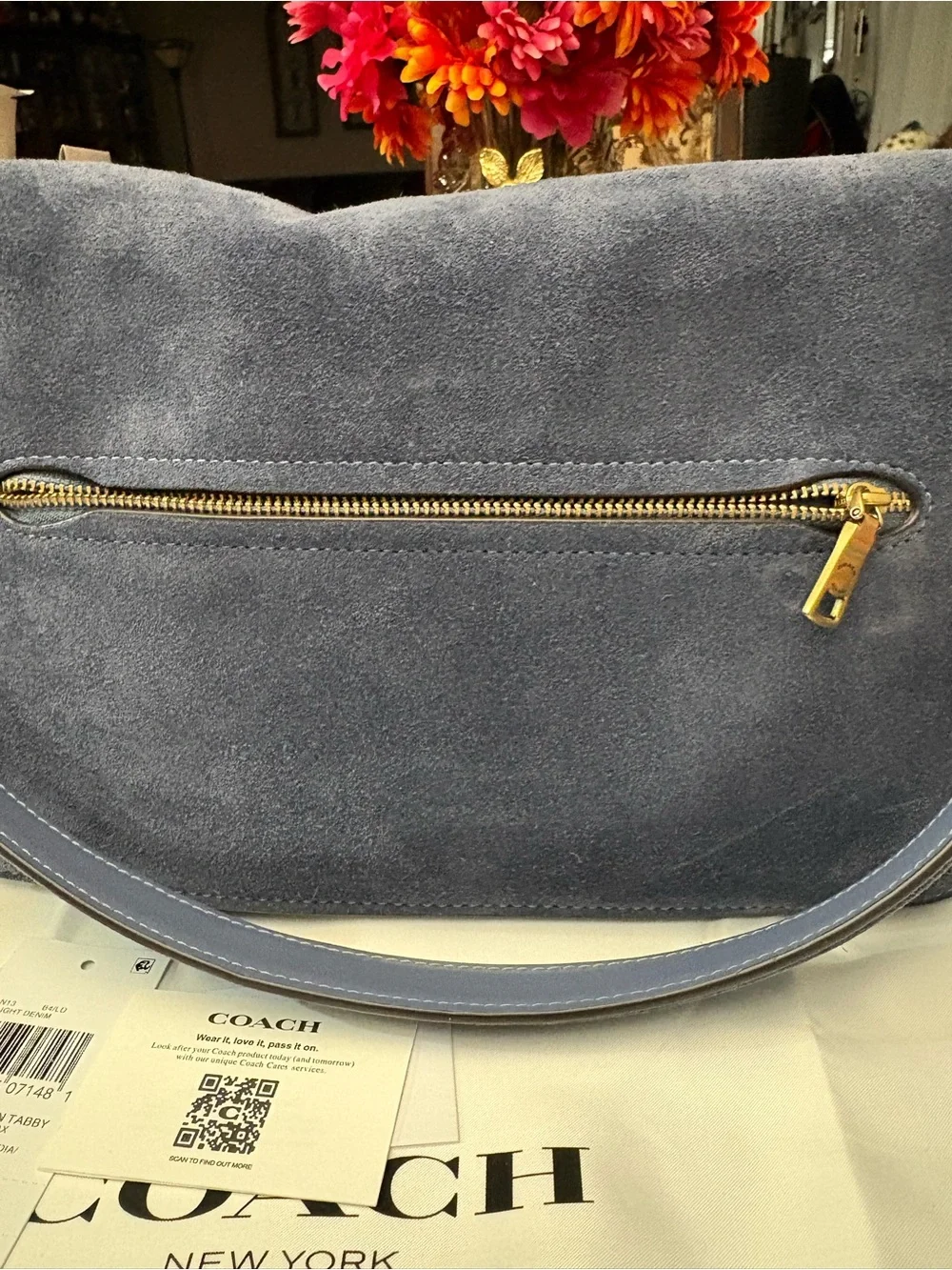 Coach Suede Chain Tabby Shoulder Bag in Navy with Gold Hardware